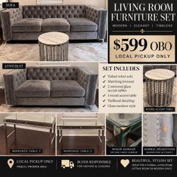 Beautiful Gray Tufted Velvet Living Room Set –$250