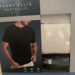Perry Ellis (2) Crew Neck Stretch Cotton  T.shirts White With Box Size Men’s Medium. Both One Price