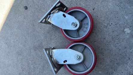 5" x 2" Heavy Duty Swivel Caster Set of 4 - Red Polyurethane on Steel Core
