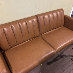 Brown Faux Leather Futon