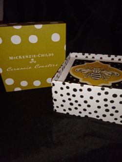 Mackenzie-Childs Queen Bee Coasters Ceramic Trivet Coasters - Set of 4