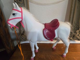 Vintage Toy Horse / Doll Horse with Saddle & Bridle – 18” Long White Horse Figure