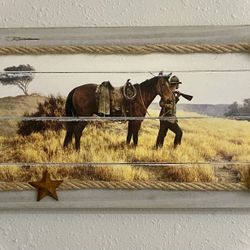 Rustic Western Cowboy Horse print Distressed Gray Board Wall Decor