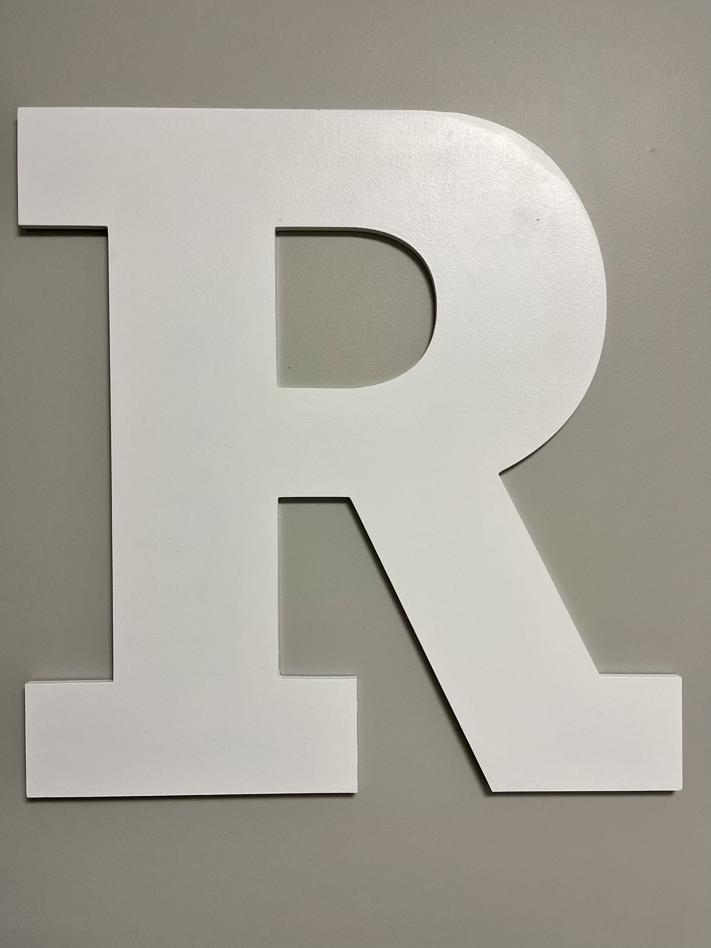 2 Feet Tall “R” And “N” Wooden Initial Letters Large enough just to hang one letter as first or last initial. 2 foot large painted white wooden lette