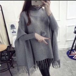 Woman Neck Pullover Pancho Wrap Jacket w