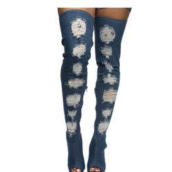 Thigh High Denim Boots 