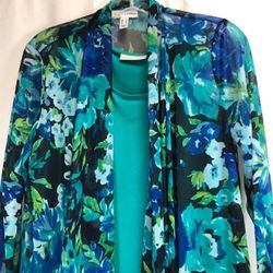 Susan Graver Printed Mesh Cardigan and Liquid Knit Tank Set