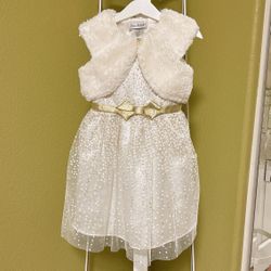 Girls Holiday Dress & Faux Fur Vest Set (Size 4T)