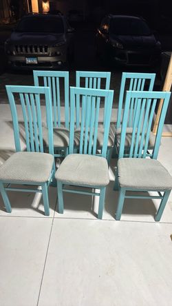 6 Dining table chairs painted blue