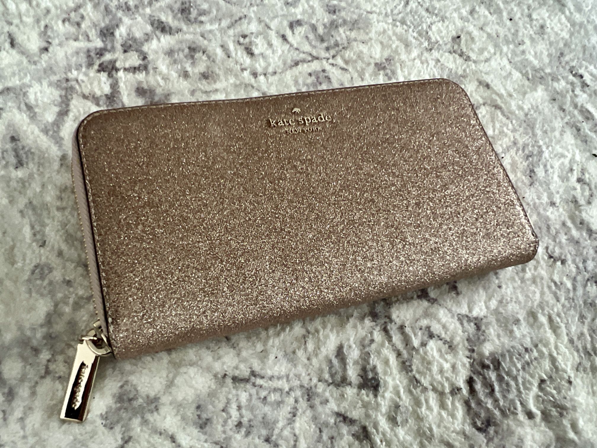 Kate Spade Boxed Large Continental Wallet Rose Gold Glitter New