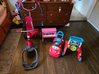 Toddler Toy Lot – Tricycle, Ride-On Car, Walker, Piano