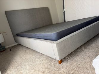 Queen Gray Upholstered Bed Frame with Headboard