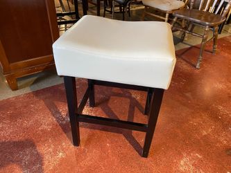 White Leather Backless Saddle Seat Counter Stool