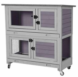 Air77-A Bunny Hutch, Indoor or Outdoor Rabbit Cage with Wheels - Rabbit Hutch