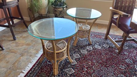 Rattan glass end tables