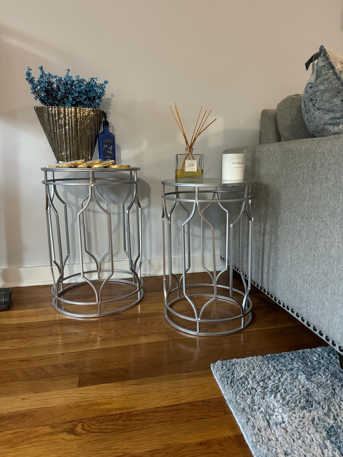 Two Silver End Tables 