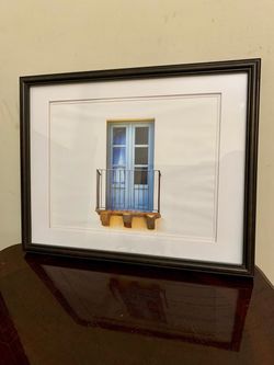 Black Framed Print of Blue Door Balcony