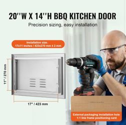20x14 Inch BBQ Access Door, Single Outdoor Kitchen Door, Stainless Steel Flush Mount, Vertical Wall Door with Handle & Vents, for BBQ Island, Grilling