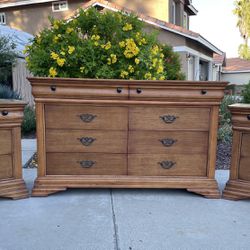 14 Drawer Wood Dresser Chest of Drawers and Nightstand Furniture Set