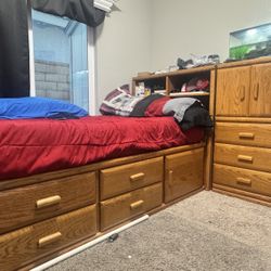 Solid Oak Twin Captains Bed Bedroom Set