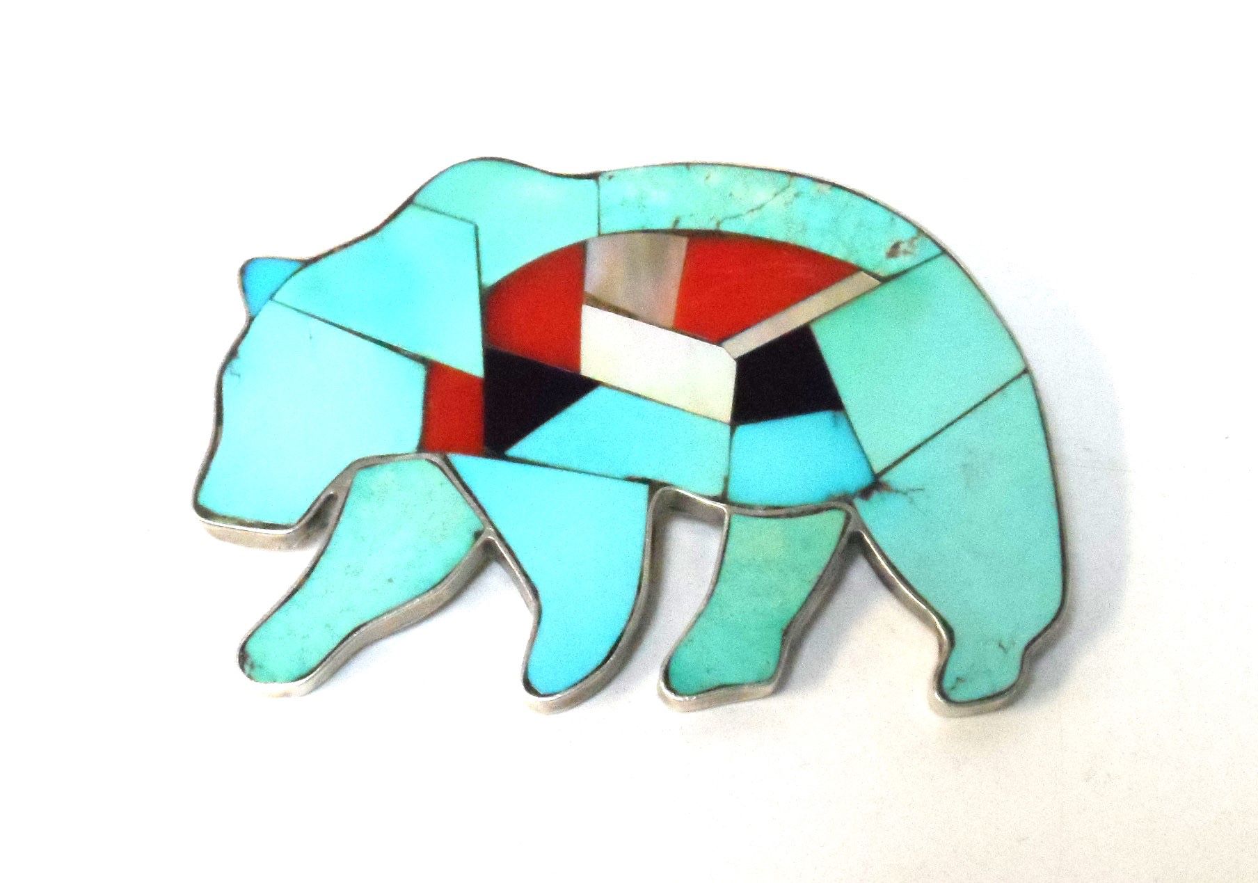 STERLING SILVER TURQUOISE BEAR PENDANT
