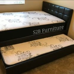 Full Twin Size Expresso Trundle With Orthopedic Mattress 
