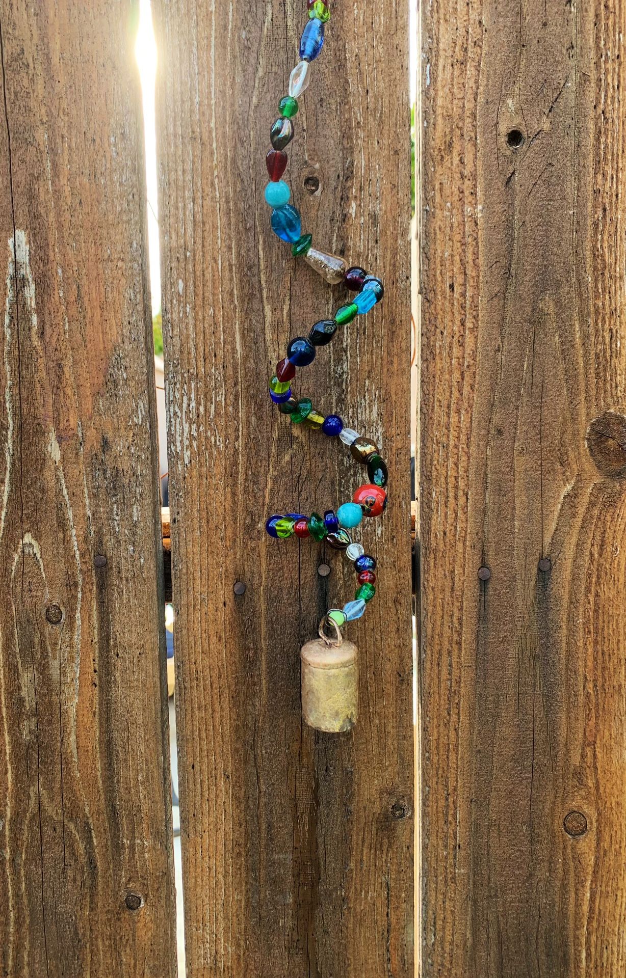 Glass Rainbow Beads & Nana Bell Memory Wire Spiral Wind Chime Sun Catcher