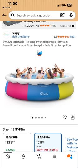 EVAJOY Inflatable Top Ring Swimming Pools 18ft*48in, Filter Pump