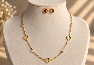 Gold-Tone H Logo Necklace and Earring Set