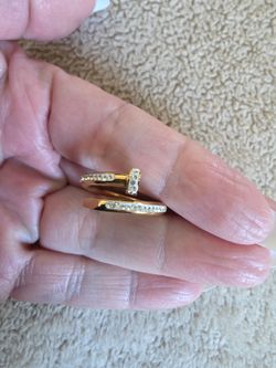 Gold Nail Ring with Crystal Accents