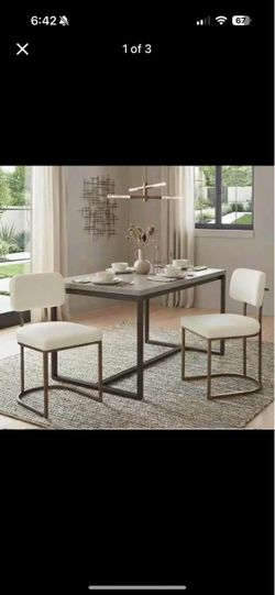 Set of 2 Modern White Upholstered Dining Chairs ā Bronze Metal Frame & Padded Seats