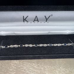 Oval-Cut Blue Lab-Created Sapphire & Diamond Accent Infinity Bracelet Sterling Silver 6.25 “