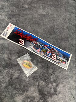 Awesome NASCAR Vintage Dale Earnhardt Bundle. 5-Time Winston Cup Champion Pin & Large Fan Sticker! Brand new!