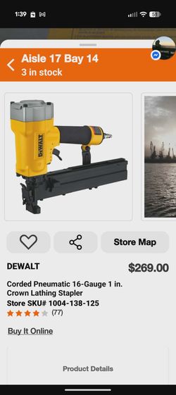 DEWALT Corded Pneumatic 16-Gauge 1 in. Crown Lathing Stapler