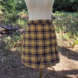 Hollister Yellow and Black Plaid Mini Skirt