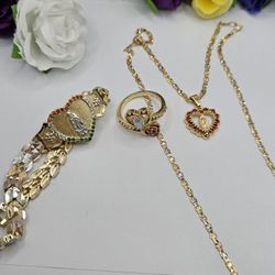 Heart Virgin Mary Religious Trío Gold-plated 