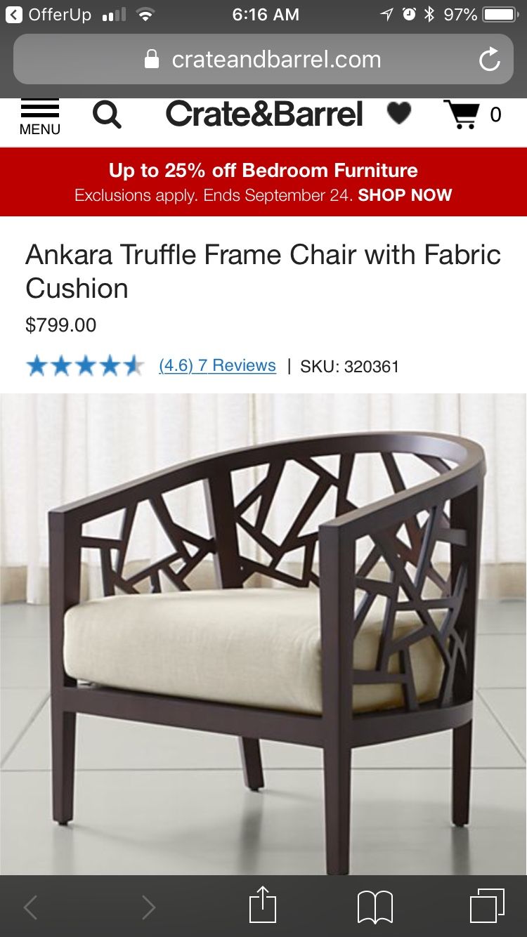 Crate and Barrel Ankara Chair with Leather Cushion