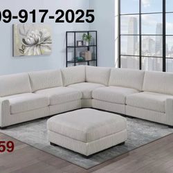 BEIGE OVERSIZED MODULAR SECTIONAL WITH OTTOMAN 