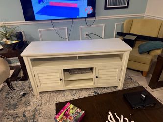 White Wood TV Stand with Shutter Doors