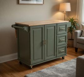 ⭐ New Kitchen Island Rolling Cart with Storage Cabinet