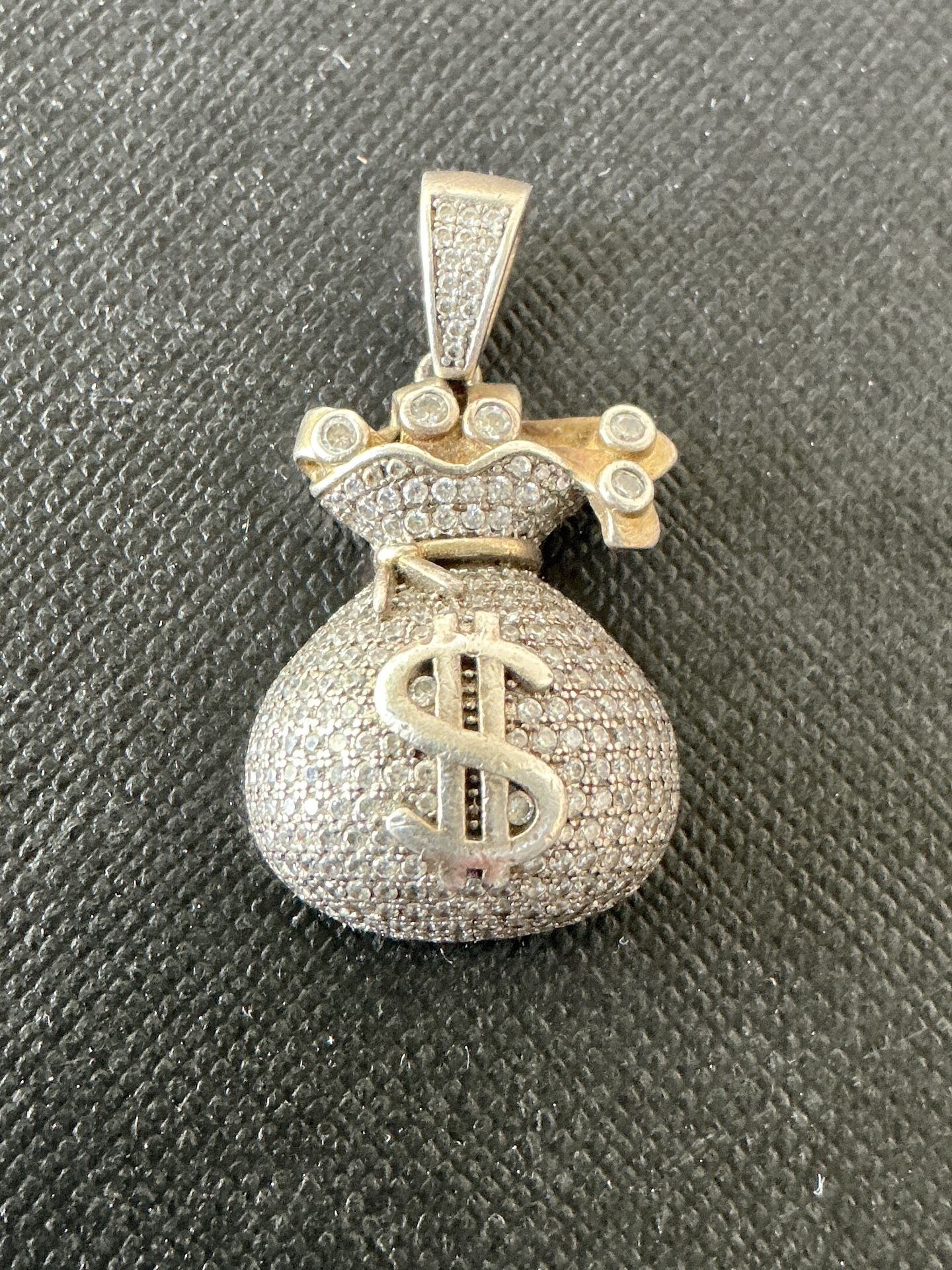 Vintage Hip Hop Dollar Money Bag Pendant Necklace Sterling 925 silver Jewelry