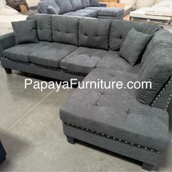 New! Grey Sectional Sofa With Tufted Buttons, Sofa, Sectional, Ash Grey Sectional, Small Living Room Sectional, Apartment Sofa, Couch, Sectionals, Sof