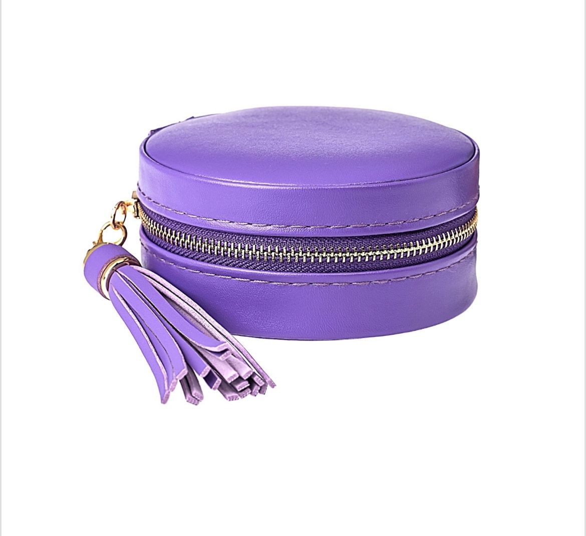 Purple Round Compact Jewelry Box with Tassel appx 9.5x4.5cm  