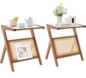 Rattan 2 Pc End Table Set New 