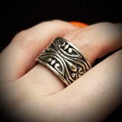 Bold, beautiful, Bali style ring, 925 Sterling Silver band with details from every angle. 1.5cm wide. $45.00