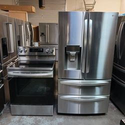 Refrigerator lg 4 door- stove Electric and microwave in stainless steel Combo Delevery