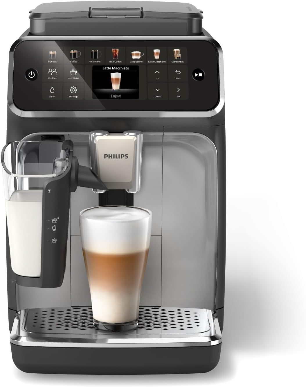 Philips 4400 Series Fully Automatic Espresso Machine β 12 Hot & Iced Coffees, Quick-to-Clean LatteGo Milk System, SilentBrew, QuickStart, Ceramic Grin