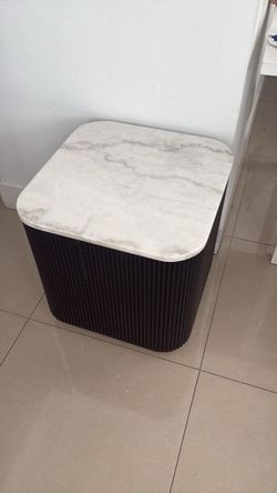 Genuine White Marble Accent Table – Black Fluted Base