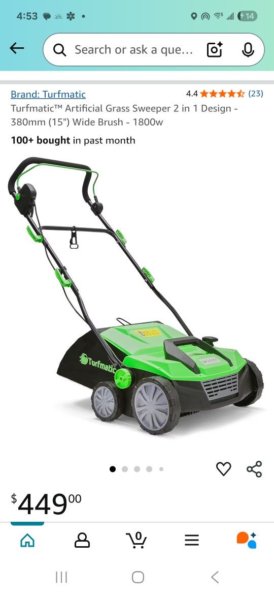 Turfmatic Sweeper Fake/ Artificial Grass Cleaner W Bag