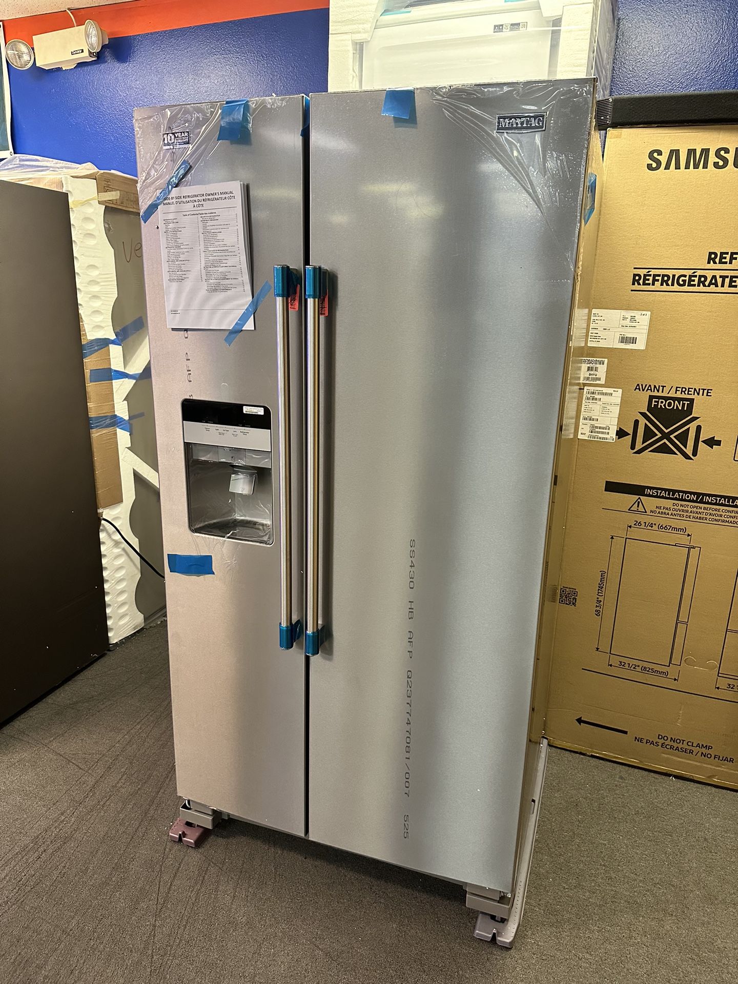 Maytag Side By Side Refrigerator Brand New With Ice And Water Dispenser